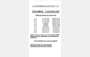 Calendrier 1er trimestre de école vtt