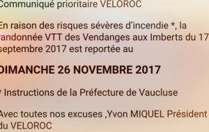 Randonnée VTT des Vendanges reportée au dimanche 26 novembre 2017 