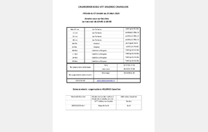 Calendrier école VTT 1er trimestre 2026