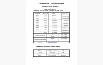 Calendrier école VTT 2ème trimestre 2025
