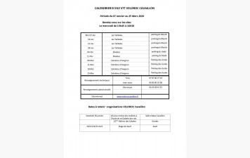 Calendrier école VTT 1er trimestre 2026
