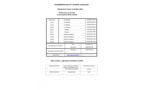 Calendrier école VTT 1er trimestre 2026